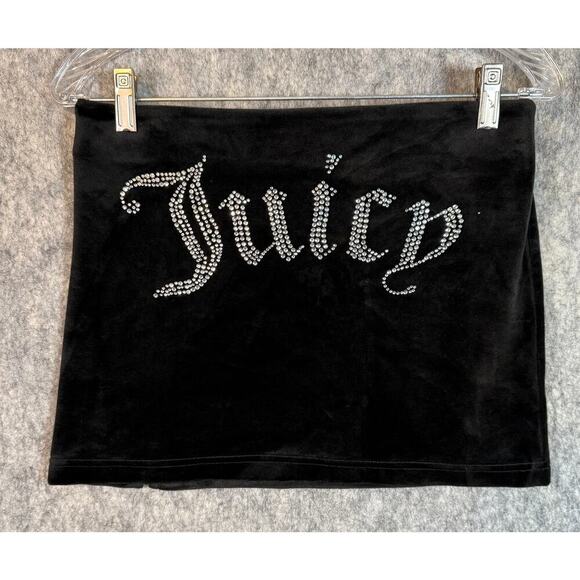 Juicy Couture Black Velour Womens Bling Spell Out Mini Skirt - Small EUC - Picture 1 of 6